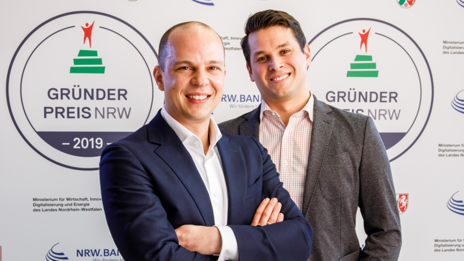Die zwei Gründer von PHYSEC Christian Zenger und Heiko Koepke beim Gründerpreis NRW 2019