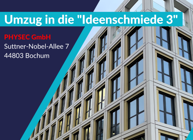 Außenansicht des Gebäude namens Ideenschmiede 3, neuer Firmensitz der PHYSEC GmbH in der Suttner-Nobel-Allee 7 in Bochum