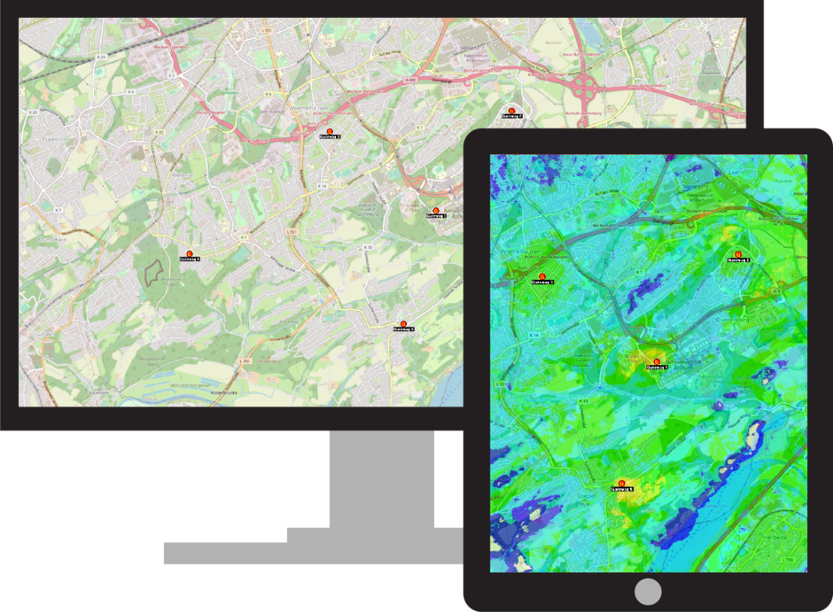 Various topological maps on a desktop and a tablet.