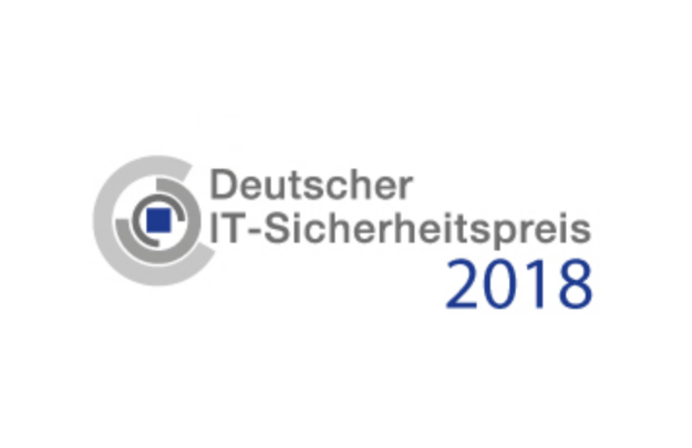 Deutscher IT-Sicherheitspreis Logo mit drei grauen Kreisen, die ineinanderlaufen und einem blauen Rechteck in der Mitte