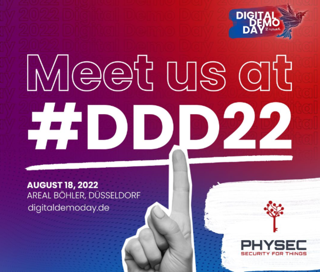 Digital Demo Day Poster "Meet us at #DDD22 August 18, 2022 Areal Böhler Düsseldorf; digitaldemoday.de 