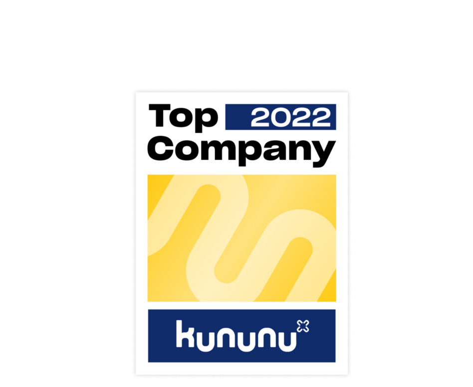 Top Company Award logo with kununu lettering on blue, yellow background