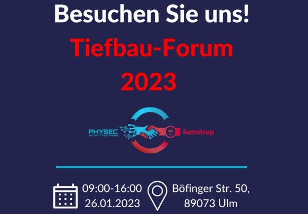 Kamstrup Mitarbeit an dem Messestand auf dem Tiefbau-Forum 2023 in Ulm. PHYSEC Mitarbeiter Benedikt Hirschfelder präsentiert digitalen Wasserzähler.