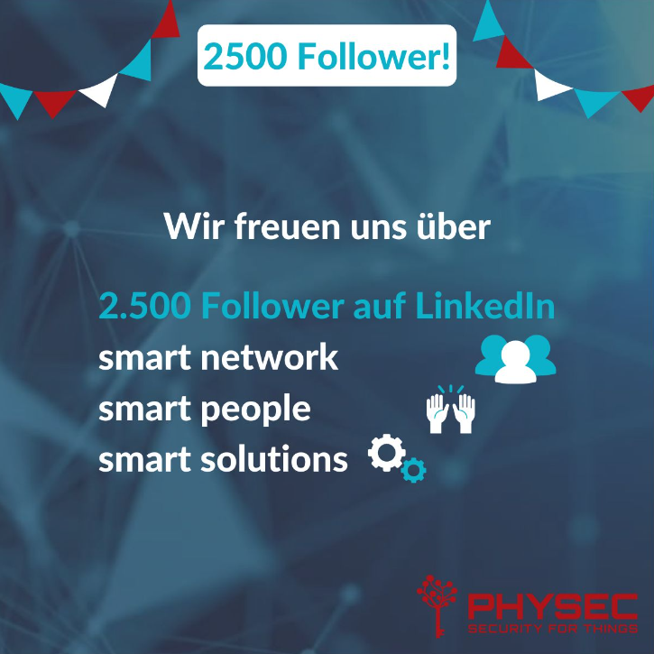 Illustration auf der: "2500 Follower! Wir freuen uns über 2.500 Follower auf LinkedIn smart network smart people smart solution" steht