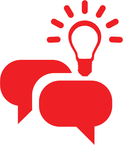 Illustration of two speech bubbles in red under a lightbulb